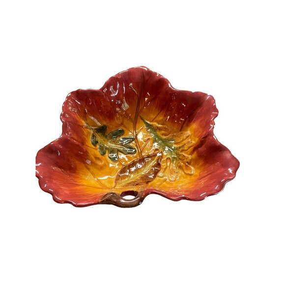 Vintage Leaf Shaped Ceramic Bowl | Fall Decor | Autumn Glazed Centerpiece Dish - Picture 2 of 11